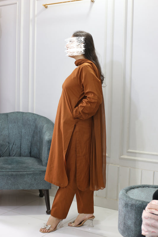 Solid Brown Rope Co-ord with Pockets Set