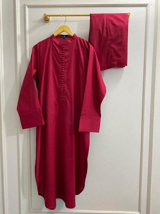 Solid Maroon Co-ord Set embellished with buttons