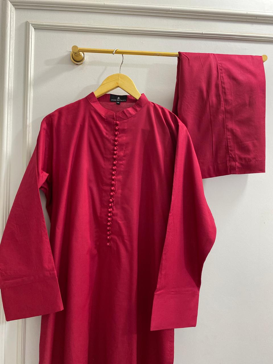 Solid Maroon Co-ord Set embellished with buttons
