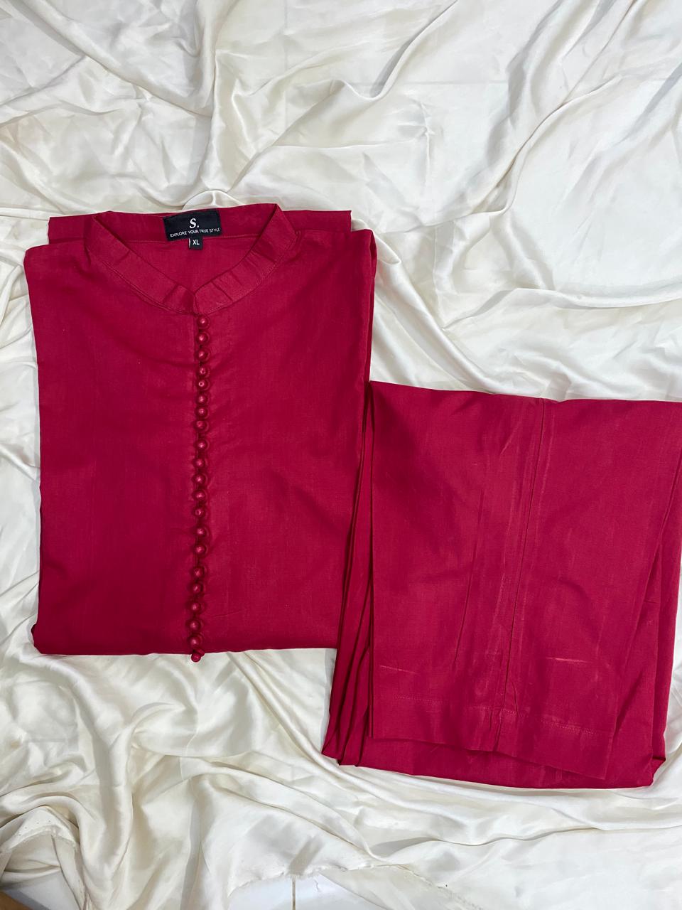 Solid Maroon Co-ord Set embellished with buttons