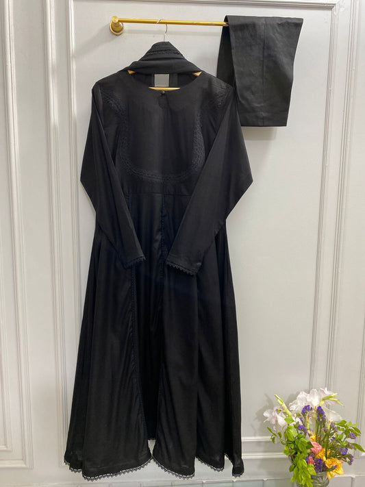 Solid Half Body Black Frock