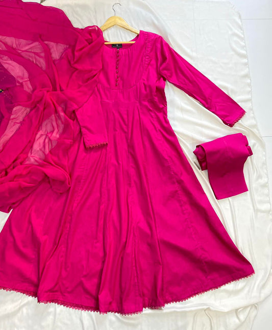 Solid Half Body Rose Pink Frock