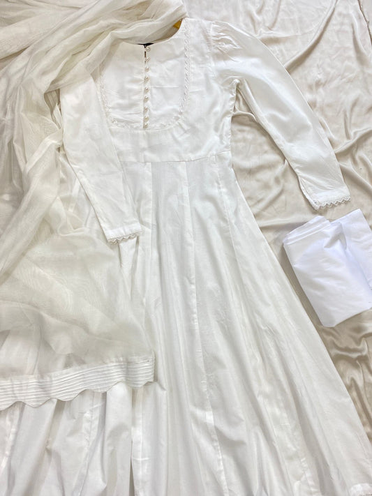 Solid Half Body White Frock