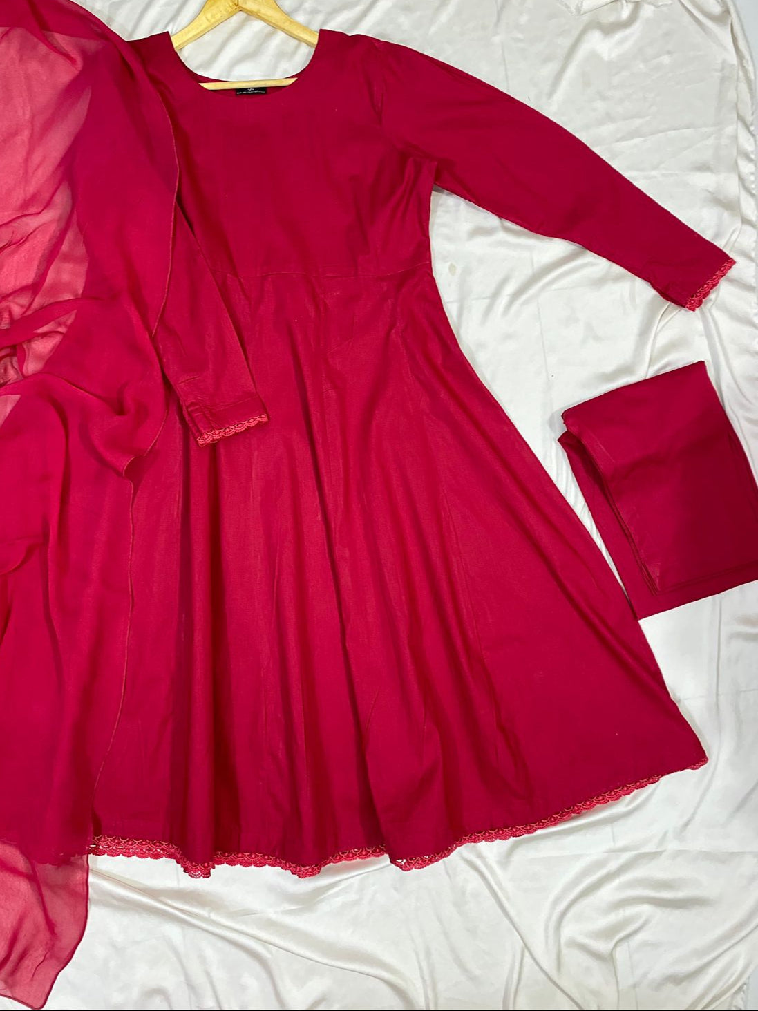 Solid Half Body Deep Red Frock